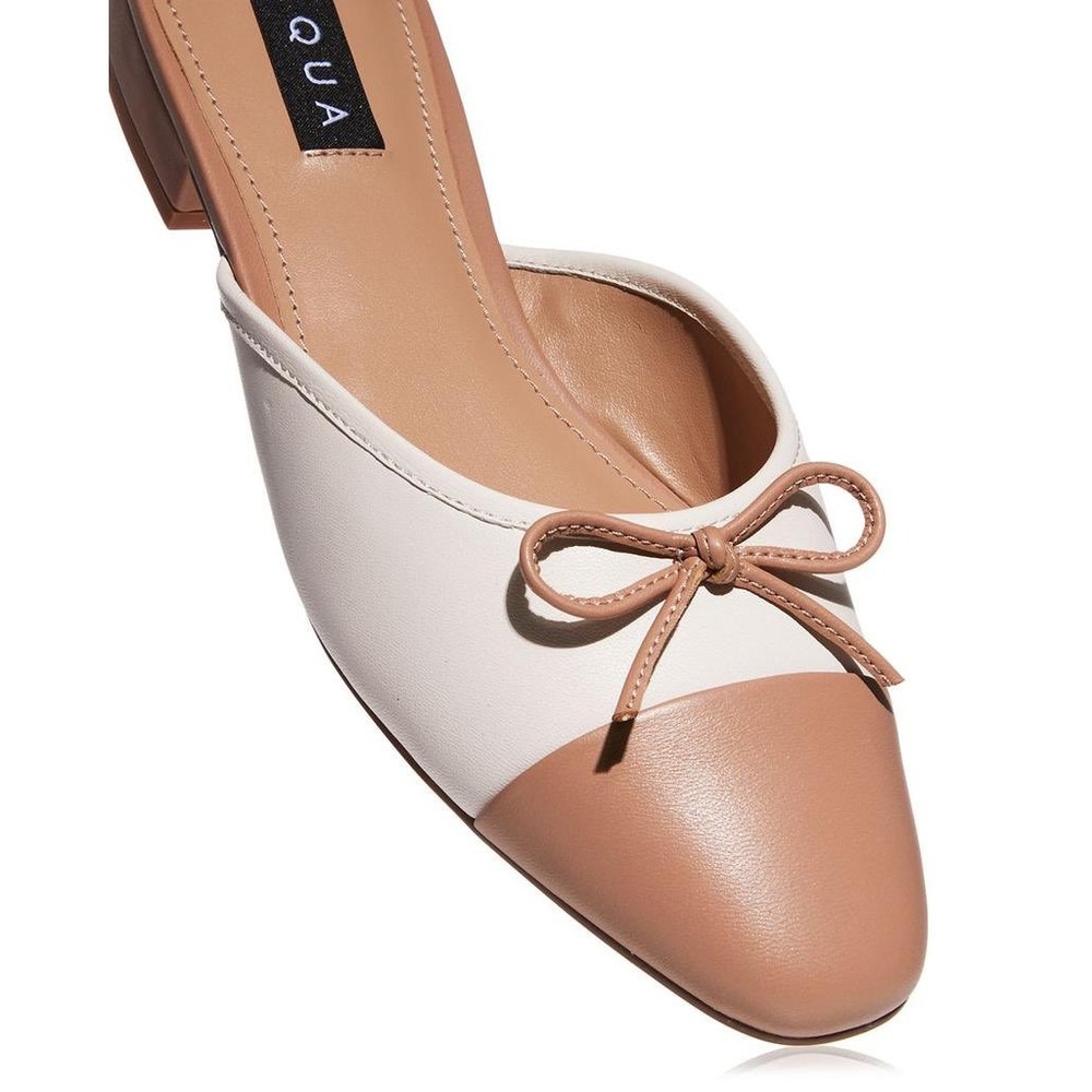 AQUA Women's Nat Bone Two Tone Cap Toe Bow Mule Flats Size 6.5‎